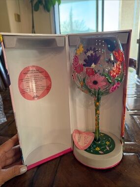 Lolita Floral Hand-Painted Wine Glass in Pink, Purple, Yellow & Green